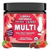Llama Naturals Kids Multivitamin Gummies, Vegan, Organic with Vitamin D, C & K, Toddler Real Fruit Gummy Vitamins, Chewable Supplement, Whole Food Multivitamin, No Added Sugar Cane, Strawberry, 90 Ct