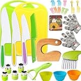 Kitchen Knife Tools Set for Real Cooking, Montessori Kitchen Knife Set with Cutting Board Crinkle Cutters Wood Knives Kitchen Tools for 3-10