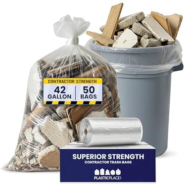Plasticplace Contractor Trash Bags 42 Gallon │ 3.0 Mil │ Clear Heavy Duty Garbage Bag │ 32.6” x 46.4” (50 Count), Transparent, B001C0SIUG