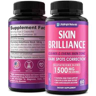 Glutathione Capsules - 1,500mcg L-Glutathione Supplement with Vitamin C - Skin Tone Enhancer - Targets Dark Spots & Acne Marks - Antioxidant Supplement for Beauty & Health Support - 60 Skin Pills