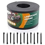 Black Plastic Garden Landscape Edging, 5” Tall Border Coil, Flexible and Strengthened with Anti-UV Treatment (40ft with 12pcs Stakes)