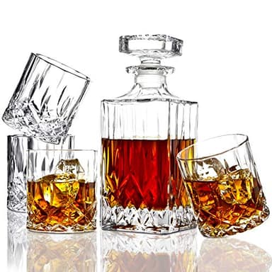 ELIDOMC 5PC Italian Crafted Crystal Whiskey Decanter & Whiskey Glasses Set, Crystal Decanter Set With 4 Whiskey Glasses, Whiskey Decanter Sets for Men.