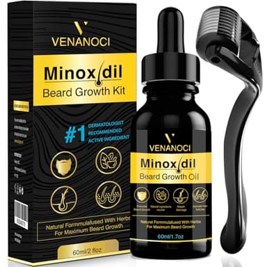 5% Minoxidil for Men Beard Growth Kit: Venanoci Hair Regrowth Oil with Biotin & Rosemary – Thicker, Fuller Beard & Hair – Stop Hair Loss & Thinning – Hair Growth Serum Treatment