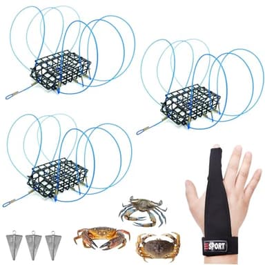 AQWXC 6-Loops Crab Trap for Fishing Pole, Crab Snare for Dungeness, Rock and Blue Crabs (3 Pack Cage)