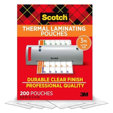 Scotch Thermal Laminating Pouches, 200 Count, Clear, 3 mil., Ideal Office or School Supplies, Fits Letter Sized Paper (8.9 in. × 11.4 in.)