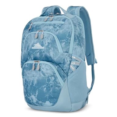 High Sierra Swoop Backpack, Lightweight Bookbag, Large Main Compartment + External Accessory Pockets, Separate Laptop Pocket, Dual Water Bottle Pockets, Fits most 17” Laptops, 30L Capacity, Blue Waves