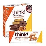 think! Protein Bars with Chicory Root for Fiber, Digestive Support, Gluten Free with Whey Protein Isolate, Salted Caramel, Snack Bars without Artificial Sweeteners, 1.4 Oz (30 Count)