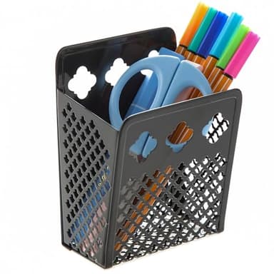 zeyce Magnetic Pen Holder, Mesh Metal Strong Magnet Dry Erase Marker Holder Pencil Organizer Small Items Basket for Refrigerator, Whiteboard, Locker Accessories-Black