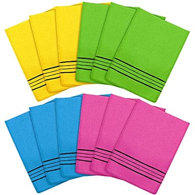 Tatuo 12 Pieces Korean Exfoliating Mitt Glove Italy Towel Body Skin Scrubber Exfoliating Scrubber for Remove Dead Skin Washcloth Korean(Small,Yellow, Green, Blue, Pink)