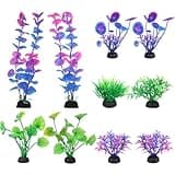 AQUANEAT Fish Tank Artificial Plants, Aquarium Plastic Plants Decorations, 10pcs Purple