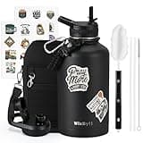 WixByti 64 oz Insulated Water Bottle with Straw (Cold for 48 Hrs), Half Gallon Stainless Steel Triple Wall Vacuum Sports Water Jug, Leakproof Hydro Cup Flask with Straw Spout Lids & DIY Stickers