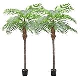 AnTing Artificial Coconut Palm Trees 7.5FT/90IN 12 Leaves with Pot (Set of 2)