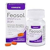 Feosol Complete Iron Supplement Caplets, Bifera Iron for High Absorption, Heme and Non-Heme Dual Action Minimizes Side Effects, 1 Per Day, for Energy and Immune System Support, Made in USA, 30 Count
