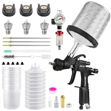 BENTOHKLE R500 LVLP Air Spray Gun with 10PCS 650ML Disposable Paint Cups, A610 Paint Guns Automotive, Paint Gun Sprayer for Car Painting, 1.3/1.5/1.7mm Nozzles, with Air Regulator&Water-Oil Separator