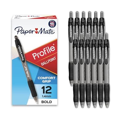 Paper Mate Profile Retractable Ballpoint Pens, Bold Point (1.4mm), Black, 12 Count