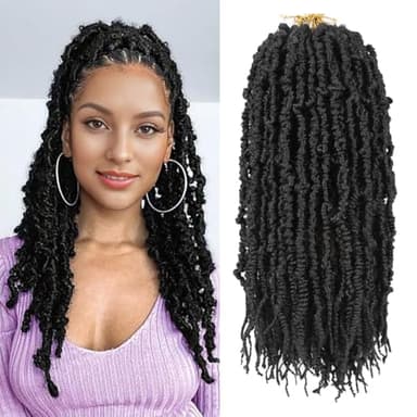 New Butterfly Locs Crochet Hair 14 Inch 8 Packs for Black Women Goddess Locs Crochet Hair Pre Looped Soft Faux Crochet Braids Hair Extension (Natural Black, 14 Inch)