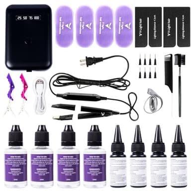 V Light Hair Extensions Kit Mini V Light Hair Extension Set With V Light Lamp*1 V light glue*4 Hair Extensions Remover*4 VLight Remover Machine*1 comb*1 clip*2 for Salon Hairstyles(Black machine set)