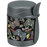 Pawtong 10oz Soup Thermo for Hot Food Kids Insulated Food Jar,Thermo Hot Food Lunch Container, Width Mouth Stainless Steel Lunch Box for Kids with Spoon (Black-Gamepad)