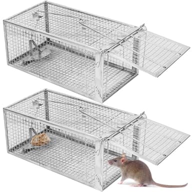 2-Pack Humane Rat Traps, Live Mouse Rat Cage Traps Catch and Release for Indoor Outdoor, Small Animals Traps, Easy to use,(10.6"x 5.5"x 4.5")
