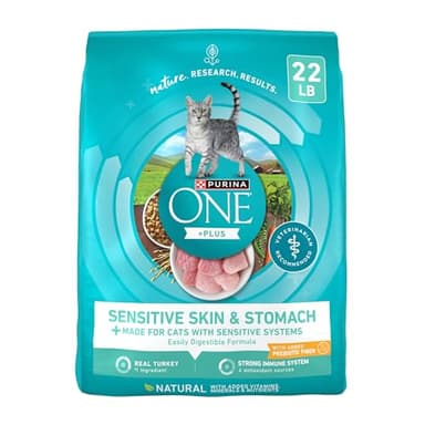 Purina ONE Sensitive Stomach, Sensitive Skin, Natural Dry Cat Food, +Plus Sensitive Skin and Stomach Formula - 22 lb. Bag