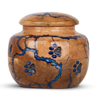Wood Pet Urns for Dog/Cat Ashes - Small 10 Cu/in Resin Decorative Urn for Ashes for Dog, Urns for Cats - Pet Memorial Remembrance Box - Blue, Small