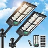 2025 New Solar Street Lights Outdoor Waterproof 6500K 20000LM 5730 LEDs Solar Parking Lot Lights Dusk to Dawn Solar Flood Light Motion Sensor and Remote Control for Area Lighting Yard, 2 Pack