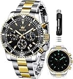OLEVS Mens Watches Black Chronograph Luxury Dress Moon Phase Quartz Stainless Steel Waterproof Luminous Business Calendar Wrist Watch