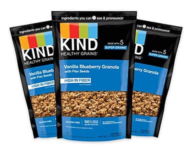 KIND Healthy Grains, Vanilla Blueberry Granola with Flax Seeds, Healthy Snacks, Gluten Free, 100% Whole Grains, 5g Protein, 11oz, 3 Count