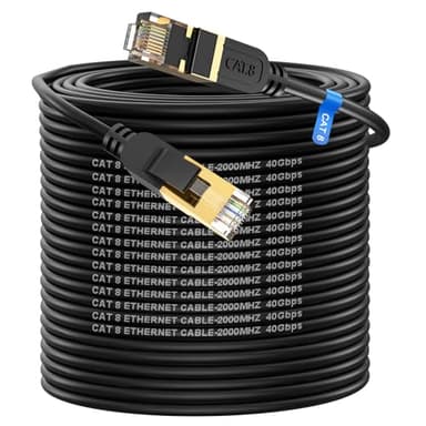 Cat 8 Ethernet Cable, 250FT High Speed Heavy Duty 26AWG Cat8 LAN Network Cable 40Gbps, 2000Mhz with Gold Plated RJ45 Connector, Outdoor&Indoor Internet Cable Compatible for Router Gaming Modem Xbox