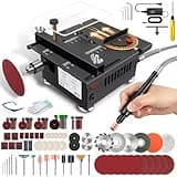 Mini Table Saw, Mini Multi-Functional Table Saw for Crafts, Speed & Angle Adjustable, Cutting | Sanding | Engraving | Drilling All-in-One Machine, for Wood/PCB/Acrylic/Plastic (Liftable & Dark Gray)