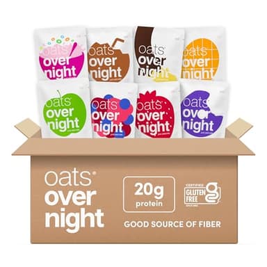 Oats Overnight Fruit Variety Pack - High Protein, High Fiber Breakfast Protein Shake - Gluten Free Oatmeal, Non GMO High Protein Oatmeal - Fruity Cereal, Chocolate Covered Banana & More (8 Pack)