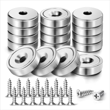 NIUKNOW Neodymium Magnets, 16 Pack Strong Cup Magnet with Screws, Countersunk Hole Magnets, Rare Earth Magnet for Wall, Crafts, Cabinet Doors, DIY Projects, Office, Workplace - 0.78*0.21 inch, 40 lbs
