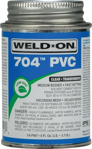Weld-On 12126 704 Industrial Grade PVC+ Medium-Bodied High Strength Solvent Cement - Fast-Setting and Low-VOC, Clear, 1/4 Pint (4 fl oz)