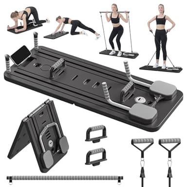 JANUA Pilates Board - Pilates Reformer Set, Multi-Purpose Foldable Pilates Reformer Board for Home, 5 in 1 Pilates Sliding Board (Black Set)