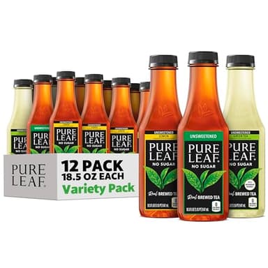 Pure Leaf Iced Tea, Unsweetened 3 Flavor Variety Pack, Zero Sugar & Zero Calories, 18.5 Fl Oz Bottles (Pack of 12)