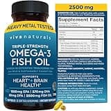 Viva Naturals Omega 3 Fish Oil Supplement for Women and Men - 2500 mg Triple Strength Fish Oil Pills with Re-Esterified Omega 3 Fatty Acids Including EPA, DHA DPA - 90 Pescatarian-Friendly Softgels