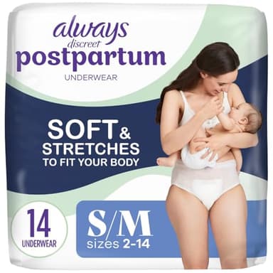 Always Discreet Postpartum and Adult Incontinence Underwear for Women, Small/Medium, Maximum Protection, 14 Count