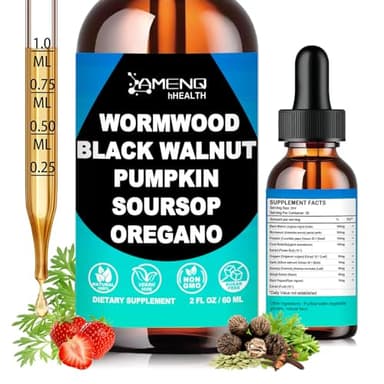 Wormwood Black Walnut Clove Cleanse for Humans Liquid Drops, Gut Cleanse & Digestive Supplement W/Clove, Oregano, Soursop & Pumpkin for Elimination Detox, Max Absorption than Capusles丨Non-GMO, 2 fl oz