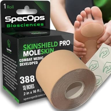 SpecOps Biosciences Moleskin for Blisters – Thin Athletic Moleskin Tape for Blister Prevention, 2 in x 16 ft