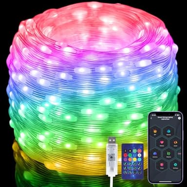 Electight Fairy Lights 66FT/20M, [APP & Remote Control] 200 LEDs RGB Smart IC Multicolor String Lights Indoor, Music/Voice Sync Color Changing, IP65 Waterproof String Lights for Bedroom, Party, DIY