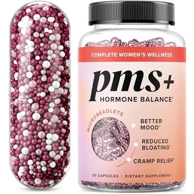 PMS Support Supplement for Women with PMS Relief | Hormonal Acne, Hormone Balance & Period Relief | Chasteberry Supplements | Microbeadlets with Dong Quai, Cranberry & Vitamin B6 | Non-GMO 30ct