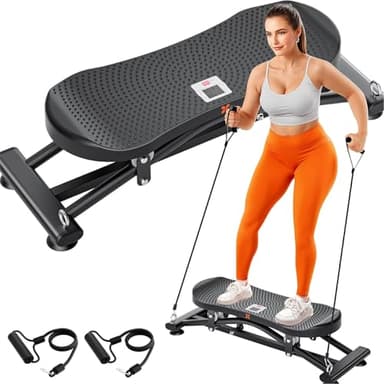 Balance Board for Adults, Rocking Stepper with Resistance Bands, Portable Wobble Board with LCD Monitor, 300 lbs Capacity Ski Trainer for Full Body Workout at Home Gym (Black)