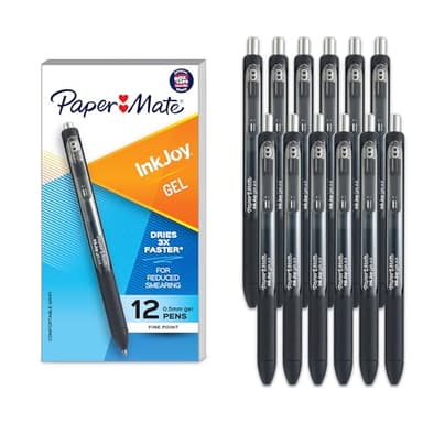 Paper Mate InkJoy Gel Pen Fine Point Black Ink Pens 0.5mm Fine Tip Ergonomic Comfort Grip Box of 12