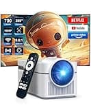 Short Throw Projector with 4k Support, Smart Projector with Wifi and Bluetooth , Electric Focus, 2 x 8W Stereo Speakers for Bedroom and Outdoor Use HY450NTV