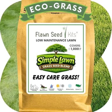 Flawn Seed Kits Simple Lawn Mow Less Fine Fescue Grass Seed, 2 lbs, Low Maintenance, Shade Tolerant, Covers up to 1000 Sqft