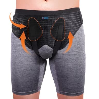 ENLUNTRA Hernia Belts for Men， Adjustable Inguinal Hernia Support Belt for Men & Women with 4 Compression Pads，Hernia Support Truss for Single/Double Inguinal （black-M）