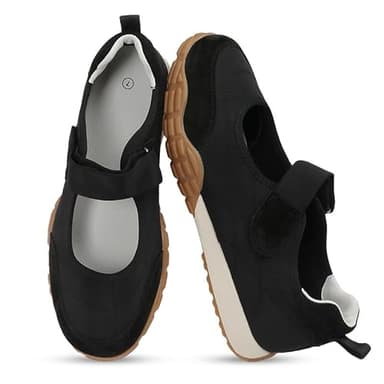 COOLLULU Black Mary Jane Shoes Sneakers for Women Fashion Ballet Sneakers with Foam Insole Non Slip Sneakerinas Retro Tennis Lightweight Flats Footwear for Daily Walking Causal Dressy,Black,US8