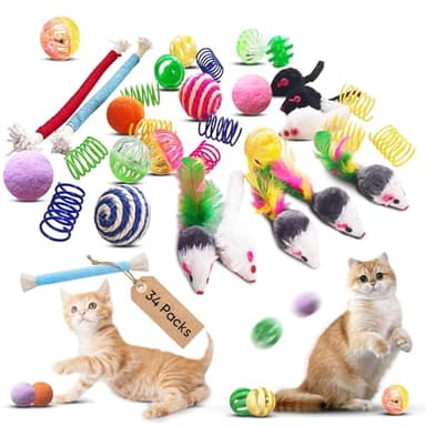 YULOYI Cat Toys for Indoor Cats, 34 Pack Interactive Cat Toy Set for Kitten