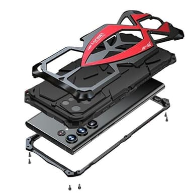 Lunivop for Samsung Galaxy S24 Ultra case 2024 Metal Hard Phone Case Cover Case para Screw(with Soft Screen Protector) Heavy Duty Rugged Military Grade Black Red