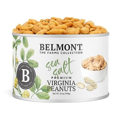 Belmont Peanuts Gourmet Sea-Salted Virginia Peanuts, 25 oz (1 Pack) – Only 3 Simple Ingredients, No Preservatives, 7g Protein – A Premium, Salty, Crunchy, Hand Seasoned Snack